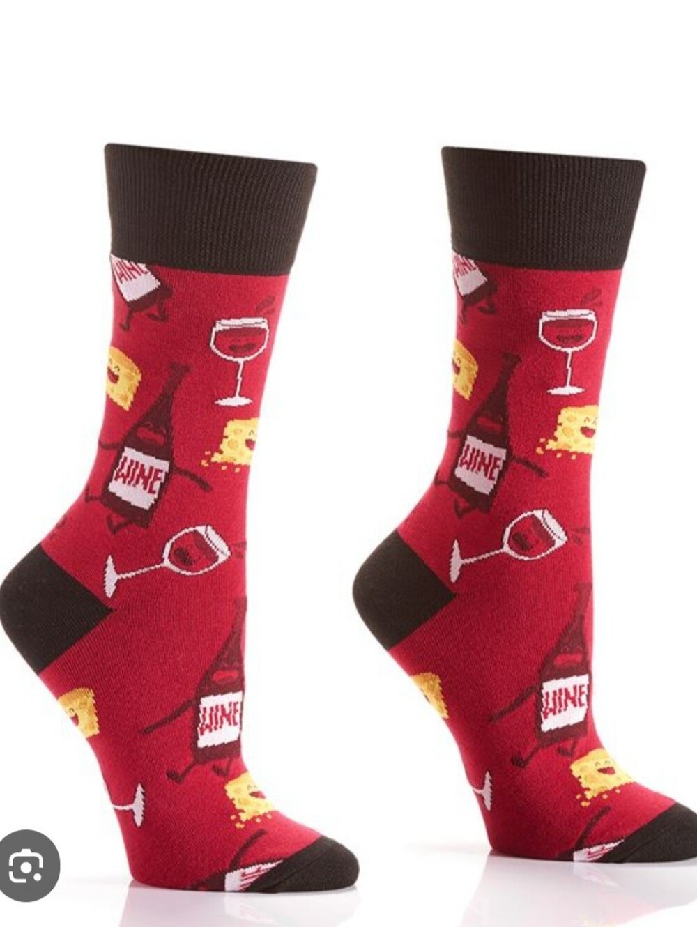 Yo Sox Women's Red Novelty Wine & Cheese Crew Socks NWT